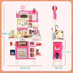 AIYAPLAY Pretend Play Kitchen Set with Realistic Lights & Sounds, 104PCS Toy Kitchen Accessories for Boys and Girls, Pink - 3