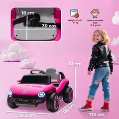 AIYAPLAY Volkswagen Licensed Kids Electric Car with Remote Control for Ages 3-6 Years, Pink - 3