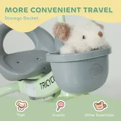 AIYAPLAY Kids Trike, Toddler Tricycle with Front Basket and EVA Wheels for Ages 2-5 Years, Indoor Outdoor for Boys Girls, Green - 6