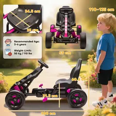 AIYAPLAY Pedal Go Kart for Kids Aged 3-6 Years, with Freewheel System, Brake, EVA Anti-Slip Wheels, Pink - 3