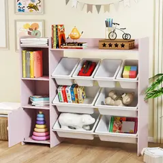 AIYAPLAY Toy Storage Unit with 8 Removable Bins, Storage Shelves, Cabinet, Pink - 8