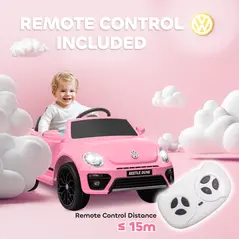 AIYAPLAY Volkswagen Beetle Licensed 12V Ride on Car w/ Remote Control, Suspension Wheels, Soft Start, Lights, Music, Pink - 7