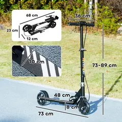 AIYAPLAY Scooter for Kids Aged 3-8 Years, with Adjustable Handle, Two Light Up Wheels, Handbrake, Rear Brake, Black - 3