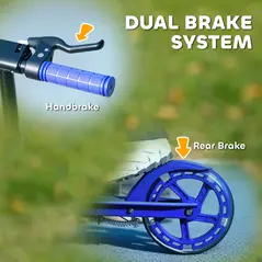 AIYAPLAY Scooter for Kids Aged 3-8 Years, with Adjustable Handle, Two Light Up Wheels, Handbrake, Rear Brake, Blue - 6