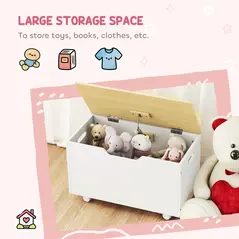 AIYAPLAY Toy Box with Lid, Toy Chest with Wheels and Safety Hinges, Toddler Storage Organiser for Playroom, Bedroom, White - 4