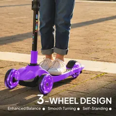 AIYAPLAY Three-Wheel Foldable Electric Scooter for Kids Aged 6-10 Years, Purple - 4