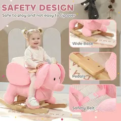 AIYAPLAY Kids Rocking Horse, Baby Ride on Elephant Rocker with Safety Belt and Sound for Toddlers 18 to 36 Months, Pink - 6