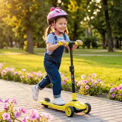 AIYAPLAY Three-Wheel Foldable Electric Scooter for Kids Aged 6-10 Years, Yellow - 2