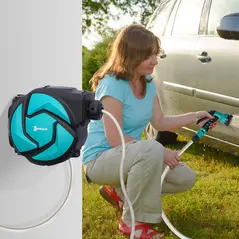 DURHAND 10m Garden Auto Hose Reel Wall Mounted Retractable 7 Patterns Spray Nozzle - 2