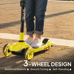 AIYAPLAY Three-Wheel Foldable Electric Scooter for Kids Aged 6-10 Years, Yellow - 4