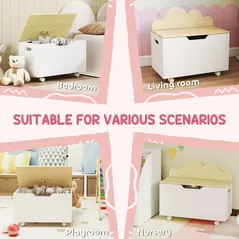 AIYAPLAY Toy Box with Lid, Toy Chest with Wheels and Safety Hinges, Toddler Storage Organiser for Playroom, Bedroom, White - 7