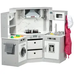 AIYAPLAY Toy Kitchen with Running Water, Lights, Sounds, Apron and Chef Hat, Water Dispenser, for Ages 3-6 Years, Grey - 1