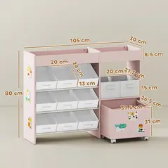 AIYAPLAY Kids Toy Storage Unit with 11 Bins, Cabinet, Top Shelves, 3 Stickers, for Nursery, Playroom, Pink - 3