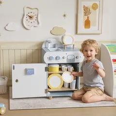 AIYAPLAY Wooden Dishwasher Playset, Kitchen Sink Toys with Faucet, Sink and Accessories, Gift for Boys Girls Toddlers - 2