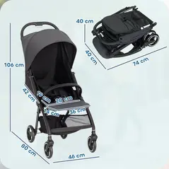 AIYAPLAY Travel Stroller, Lightweight Pushchair, Compact Buggy with Canopy, Basket and Multi-Position Recline, Dark Grey - 3