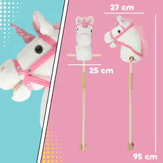 AIYAPLAY Unicorn Stick Horse with Wood Wheels, Real Pony Neighing and Galloping Sounds, Grip Handle, 95 cm, White - 3