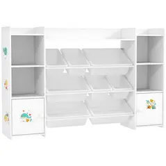 AIYAPLAY Kids Toy Organizers and Storage with 8 Removable Storage Bins and Bookshelf, White - 1