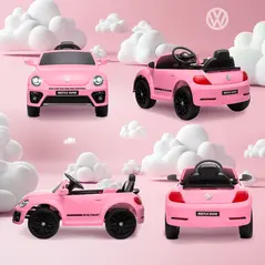 AIYAPLAY Volkswagen Beetle Licensed 12V Ride on Car w/ Remote Control, Suspension Wheels, Soft Start, Lights, Music, Pink - 9