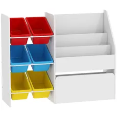 AIYAPLAY Toy Storage Unit, 3-Tier Toy Organiser Shelf with 6 Removable Storage Bins for Bedroom, Nursery, Multicoloured - 1