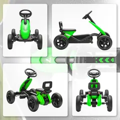 AIYAPLAY Pedal Go Kart for Kids 2-5 Years, with Silent EVA Wheels, Metal Frame, Green - 7