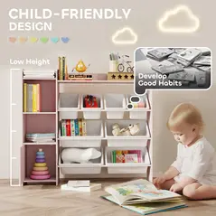 AIYAPLAY Toy Storage Unit with 8 Removable Bins, Storage Shelves, Cabinet, Pink - 5