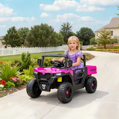 AIYAPLAY Kids Ride on Car, 12V Electric Kids UTV with Electric Dump Bed, 4-Wheel Suspension for 3-8 Years, Pink - 2