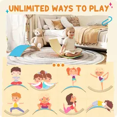 AIYAPLAY Wooden Balance Board for Kids, Wobble Board with Silent Felt for Sensory Play, Blue - 6