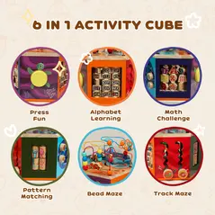 AIYAPLAY Wooden Activity Cube, Baby Toys with Bead Maze, Pattern Sorter for Toddlers Boys and Girls 18+ Months - 4