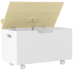 AIYAPLAY Toy Box with Lid, Toy Chest with Wheels and Safety Hinges, Toddler Storage Organiser for Playroom, Bedroom, White - 1