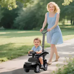 AIYAPLAY Land Rover Discovery Licensed Baby Push Car, 2-in-1 Ride on Car with Push Handle and Safety Guardrail, Black - 2