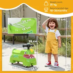 AIYAPLAY Kids Ride On Car, Dinosaur Foot to Floor Slider with Storage, Toddler Walker with Light, Sounds, Green - 3