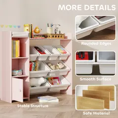 AIYAPLAY Toy Storage Unit with 8 Removable Bins, Storage Shelves, Cabinet, Pink - 6