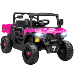 AIYAPLAY Kids Ride on Car, 12V Electric Kids UTV with Electric Dump Bed, 4-Wheel Suspension for 3-8 Years, Pink - 1