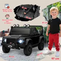 AIYAPLAY Kids Ride On Car with Remote Control, Music, Horn, 4 Spring Suspension Wheels, LED Lights for 3-5 Years Old, Black - 3
