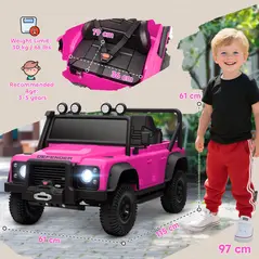 AIYAPLAY Kids Ride On Car with Remote Control, Music, Horn, 4 Spring Suspension Wheels, LED Lights for 3-5 Years Old, Pink - 3