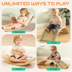 AIYAPLAY Kids Wooden Balance Board with Rope, Wooden Wobble Board with Felt for Sensory Play, for Toddler 3-6 Years Old - 7