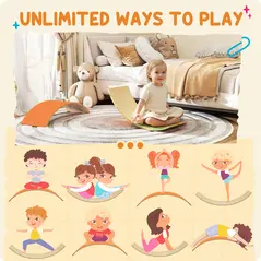 AIYAPLAY Wooden Balance Board for Kids, Wobble Board with Silent Felt for Sensory Play, Orange - 6