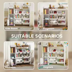AIYAPLAY Toy Storage Unit with 8 Removable Bins, Storage Shelves, Cabinet, White - 7