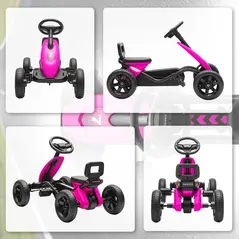 AIYAPLAY Pedal Go Kart for Kids 2-5 Years, with Silent EVA Wheels, Metal Frame, Pink - 7
