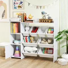 AIYAPLAY Toy Storage Unit with 8 Removable Bins, Storage Shelves, Cabinet, White - 8