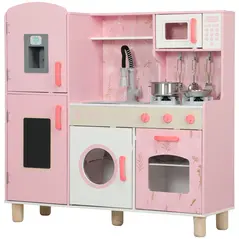 AIYAPLAY Play Kitchen, Kids Kitchen Set with Lights and Sounds, Double Stoves, Ice Maker, Chalkboard for 3+ Years, Pink - 1