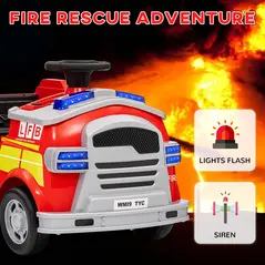 AIYAPLAY Ride On Fire Truck, 12V Kids Electric Car with Siren, Flashing Lights, Firefighting Tools, Music, Horn, Slow Start, Red - 4