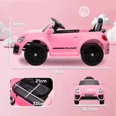 AIYAPLAY Volkswagen Beetle Licensed 12V Ride on Car w/ Remote Control, Suspension Wheels, Soft Start, Lights, Music, Pink - 3
