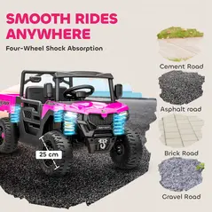 AIYAPLAY Kids Ride on Car, 12V Electric Kids UTV with Electric Dump Bed, 4-Wheel Suspension for 3-8 Years, Pink - 9