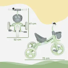 AIYAPLAY Kids Trike, Toddler Tricycle with Front Basket and EVA Wheels for Ages 2-5 Years, Indoor Outdoor for Boys Girls, Green - 3