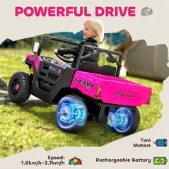 AIYAPLAY Kids Ride on Car, 12V Electric Kids UTV with Electric Dump Bed, 4-Wheel Suspension for 3-8 Years, Pink - 4