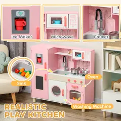 AIYAPLAY Play Kitchen, Kids Kitchen Set with Lights and Sounds, Double Stoves, Ice Maker, Chalkboard for 3+ Years, Pink - 4