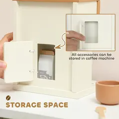 AIYAPLAY Kids Wooden Coffee Machine Toy, Pretend Play Kitchen Accessories Gift for Boys and Girls Ages 3+ - 7