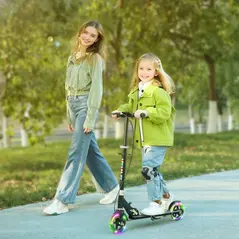 AIYAPLAY Scooter for Kids Aged 3-8 Years, with Adjustable Handle, Two Light Up Wheels, Handbrake, Rear Brake, Black - 2