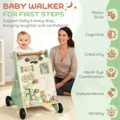 AIYAPLAY Wooden Baby Walker, Push Along Walker Toys with Speed Control, Xylophone, gears and Bead Maze, Green - 4